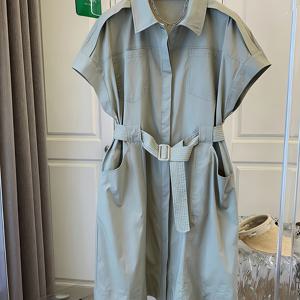 TEMU 여성용 우아한 미디 원피스 - 민소매 라인 드레스, 봄/여름용, 캐주얼부터 오피스웨어까지, 중간 기장, 벨티드 허리, 루즈핏, 기계 세탁 가능 단색 원피스