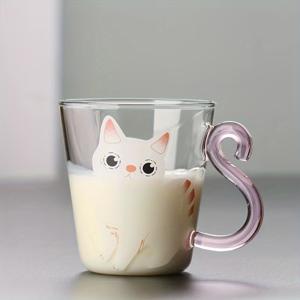 TEMU 고양이 머그컵 1개, 고양이 패턴 유리 주스 차가운 음료 커피 머그, 내열 및 내한성 고붕규산 유리, 창의적인 머그 커피컵 260ml/8.8oz, 휴일/생일 선물