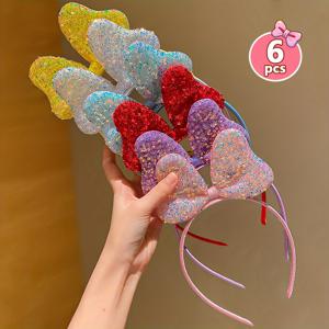 TEMU 세련된 멀티컬러 스팽글 대형 리본 머리띠 6개 세트. 선물로도 좋습니다.