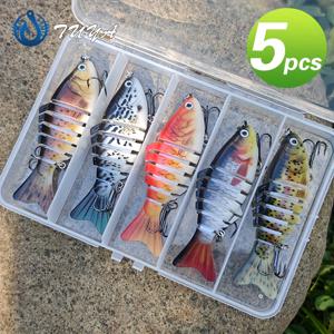 TEMU 5개입 루어 미끼 인공 미끼, 다단형 물고기 루어 미끼 3D 프린팅 루어 플라스틱 미끼 인공 물고기 미끼 세트