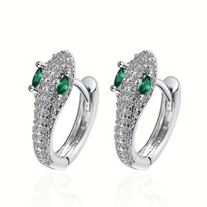 TEMU 여성용 패셔너블 후프 귀걸이 한 쌍, 정교한 창의적 디자인, 녹색 합성 보석이 장식된 작은 뱀 세트. 일상 착용, 파티, 연회에 적합. 뱀의 해 신년 선물, 동물 테마 귀걸이