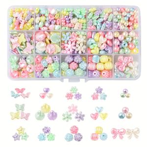 TEMU 주얼리 제작용 15구획 15개 세트 아크릴 구슬, DIY 공예, 패셔너블한 팔찌, 목걸이, 수공예 키트용. 팔찌, 주얼리, 열쇠고리, 기타 액세서리에 적합. 주얼리 제작 키트