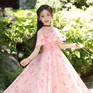 TEMU 여아 플로럴 프린트 롱 드레스 여름 신상 2025 여름 여아 쉬폰 여아 여름 비치 드레스