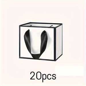 TEMU 20개 우아한 미니 흰색 종이 선물 가방 (검은색 손잡이 포함) - 고품질이고 튼튼한 종이로 제작되었으며, 간편한 디자인으로 주얼리 디스플레이, 결혼식 선물, 생일 및 크리스마스 선물, 공예 보관에 적합 - 다기능 파티 및 이벤트 포장
