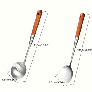 TEMU 스테인리스 스틸 확장형 스패츌라, 귀리 나무 마개 스패츌라, 볶음 스패츌라, 소스 스푼, 핫팟 스푼, 뒤집기, 튀김, 볶음 가능, 식당, 가정, 주방, 호텔, 가정용 조리 도구, 주방 도구