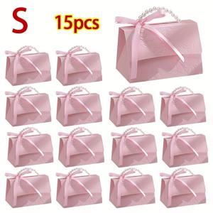 TEMU 여자/남자 선물 15개 핑크 & 화이트 진주 손잡이 선물 상자 세트 - 트렌디한 플로럴 디자인 종이 선물 가방, 우아하고 휴대 가능 - 발렌타인데이, 결혼식, 생일 파티 및 선물용으로 완벽