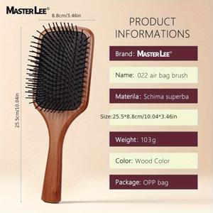 TEMU 1개 마스터 리 나일론 브러시 목재 안티스태틱 두피 마사지 헤어브러쉬 - 여성용, 일반 모발에 부드러운 탈모질, 홈 살롱 스타일링 & 두피 케어용 인체공학 핸들, 세련된 디자인의 매끄러운 솔, 일상 그루밍 도구