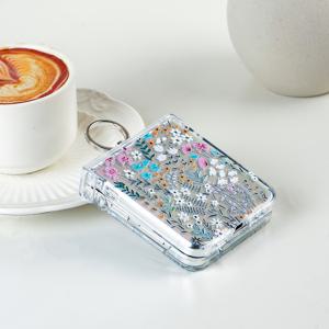 TEMU 휴대폰 케이스 - 반짝이는 레이저 카드 종이 소형 플로럴 패턴 전기 도금 손가락 반지 브래킷 힌지 보호 풀커버 하드 케이스 충격 방지 낙하 방지 접이식 폰 케이스, 갤럭시 Z 플립3 5G 호환, 갤럭시 Z 플립4 5G 호환