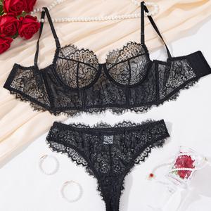 TEMU 새로운 사계절 컬렉션: 여성용 화이트 로맨틱 레이스 언더와이어 서포트 브라 + 화이트 레이스 패턴 팬츠 2피스 브라 및 속옷 세트
