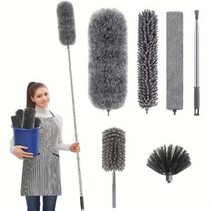 TEMU 280.0cm 텔레스코픽 연장봉 키트가 포함된 마이크로파이버 먼지떨이, 높은 천장 청소, 선풍기 거미줄 청소, 재사용 및 세탁 가능한 경량 천장 선풍기 그물, 블라인드용