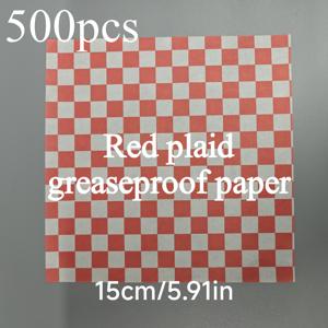 TEMU 500개입 5.91인치 빨간색 및 흰색 체크 무늬 방유지 종이. 피크닉, 축제, 전시회 또는 바베큐에 적합합니다. 트레이, 바구니 또는 패스트푸드 용기 포장에 이상적이며 햄버거, 샌드위치 및 기타 기름기 많은 음식을 포장할 수 있습니다.