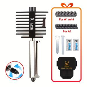 TEMU MUALPHA A1/A1 mini용 핫엔드 키트 - 0.2/0.4/0.6/0.8mm 노즐 업그레이드, A1/A1 Mini 3D 프린터 압출기와 호환, 간편한 설치 -무료 조립(노즐, 팬 어댑터, 나사)