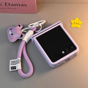 TEMU 폰케이스: 귀여운 솔리드 컬러 퍼플 베어 로프 휴대폰 케이스 - 갤럭시 플립7 Z플립6 Z플립5 Z플립4 Z플립3 충격방지 커버 및 레이저 40 40울트라 레이저 50 50울트라 레이저 60 60울트라 폰케이스