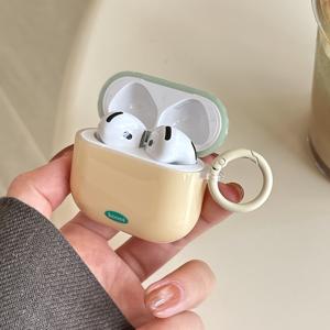 TEMU 옐로우-그린 패턴 + 원형 링 이어폰 케이스, Apple Airpods Pro 3 케이스 / Airpods Pro 2 케이스 / Airpods 4 케이스 / Airpods 3 케이스 / Airpods 2 케이스에 적합 / 패셔너블 여성용 이어폰 케이스 / 이어폰 케이스