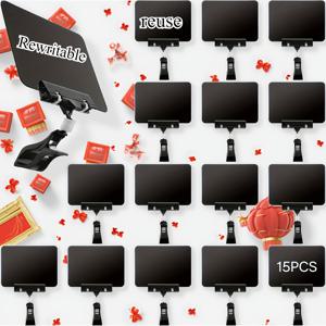 TEMU 15개 검정색 플라스틱 칠판 간판, 360° 회전 가능 듀얼 클립 포함 - 내구성이 뛰어난 조절 가능한 디스플레이 스탠드, 소매점, 슈퍼마켓 및 상업 전시회에 적합, 슈퍼마켓 가격 표시 | 디자인 | 견고한 클램핑 메커니즘