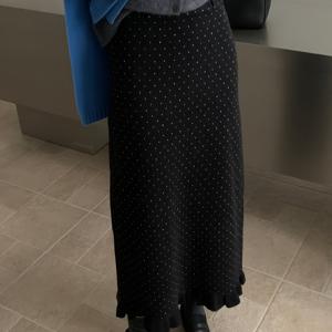 TEMU 탄력 있는 허리 폴카 도트 스커트, 하이웨이스트 러플 슬릿 맥시 스커트, 여성용 다용도 A라인 스커트, 봄과 가을에 적합