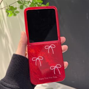 TEMU 폰 케이스: 스위트 화이트 보우노트 반투명 레드 블링 틴 포일 패턴 삼성 갤럭시 Z 플립 7 ZFLIP6 ZFlip5 Zflip4 3 5G 럭셔리 샤이니 글레이셔 카드스톡 보호 백커버