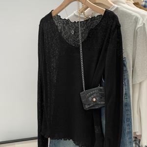 TEMU 가디건 여성 스케일드 V넥 루즈핏 올매치 자외선 차단 에어컨 커버 티셔츠 여성 봄 여름 신상 속옷