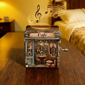 TEMU 빈티지 수동식 오르골 1개, 8가지 멜로디 포함, 나무 수동 피아노, 레트로 뮤지컬, 휴일용, 가정 장식 및 향수를 불러일으키는 방 악센트용 (필요 없음)