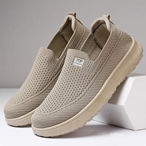 TEMU 남성용 플라잉 니트 클로스 슈즈, 통기성 있는 메쉬 표면, 헐렁한 큰 사이즈, 원스텝 슬립온