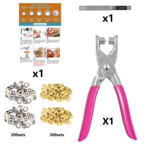 TEMU 4.5mm 아일렛 펀치 펜치 키트 - 가죽, 패브릭, 벨트 및 DIY 공예용 핑크색 손잡이 그로밋 공구