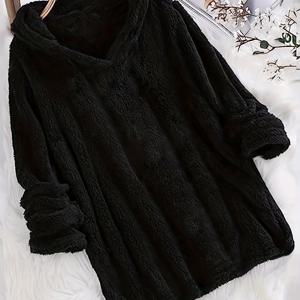 TEMU 패션 여성 스탠다드 사이즈 퍼지 풀오버 솔리드 컬러 후드티