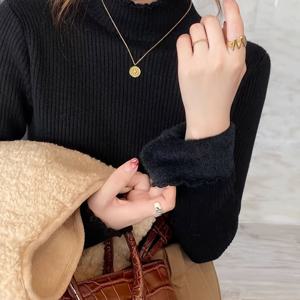 TEMU 여성용 가을/겨울용 기모 안감 두꺼운 베이스 셔츠, 두꺼운 안감 원피스 기모 겨울 흰색 하이넥 탑, 프릴 트림 풀오버 스웨터