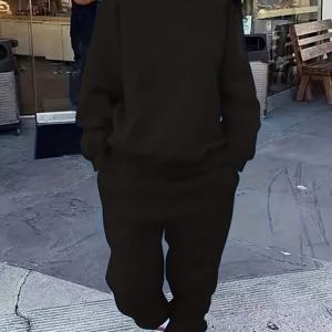 TEMU 1세트 솔리드 컬러 라운드넥 스웨트셔츠 & 드로스트링 긴팔 풀오버, 포켓 팬츠