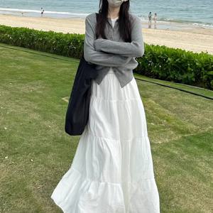 TEMU 세련된 멀티 레이어 패치워크 프렌치 엘레강스 단색 롱 드레스, 탄성 허리 A라인 디자인, 안티-익스포저 안감 스커트 여성용