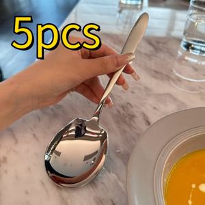 TEMU 스테인리스 스틸 대형 수프 스푼 5개 세트, 서빙 스푼, 두꺼운 공용 스푼, 호텔 뷔페, 레스토랑, 구내식당용, 분할형 스푼, 가정용 주방, 레스토랑, 호텔, 주방용품, 식기, 휴일 선물용
