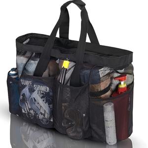 TEMU 1개 특대형 나일론 메시 비치 토트백 메시 비치 핸드백 남녀 숄더백 야외 여행 수납 토트백