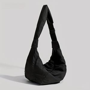 TEMU 패션 캐주얼 나일론 남녀공용 메신저백, 2024년 신상 게으른 스타일 만두 크로스바디 백, 대용량 숄더백 - 색상: 블랙 앤 화이트, Non