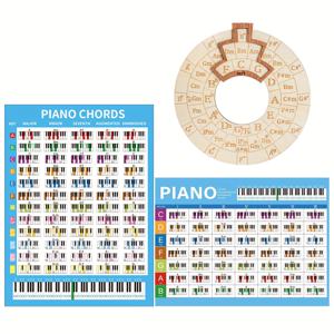 TEMU 피아노 코드 차트, 피아노 건반 음표 차트 + 직경 16cm 대형 역진화음관계 코드 서클 세트, 피아노 초보자 및 교사를 위한 필수 코드 학습 도구