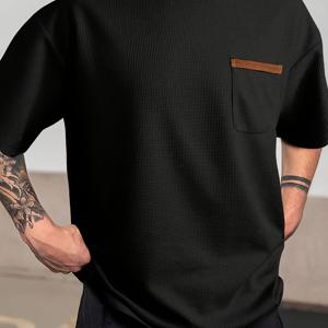 TEMU 와플 니트 남성용 단색 반팔 티셔츠