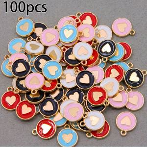 TEMU 50/100개 멀티컬러 혼합 양면 오일 드롭 하트 모양 합금 원형 펜던트, 목걸이, 귀걸이, 헤어 장식, 하트 모양 부품, 커플 펜던트, 주얼리 장식 및 발렌타인데이 선물로 적합