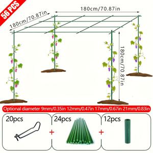 TEMU 56개, 70.87x70.87x70.87인치 야외 정원용 강력한 금속 덩굴 지지대 - 장미, 포도, 채소 및 과일 등 식물에 적합, PET 코팅 방청 코어, 쉬운 설치, 내구성 & 재사용 가능 (9mm/12mm/17mm/21mm 선택 가능)