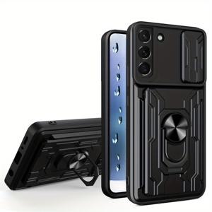 TEMU 휴대폰 케이스 - 카드 슬롯 카메라 보호 케이스 (삼성 S22 울트라 S21 플러스 S20 FE 노트20 S22+ S21Fe S20Fe 카파 아머 메탈 링 홀더 커버, 갤럭시 S20 S21 S22 플러스 노트 20 울트라 S21+ S20+ S20울트라 S21울트라 S22울트라 블랙 커버)