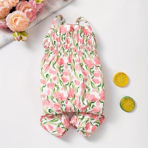 TEMU 튤립 프린트 반려견용 멜빵 롬퍼, 봄/여름 배 보호, 털 털림 방지, 데일리 귀여운 캐주얼웨어, 편안함
