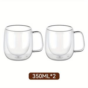 TEMU LDQ 2/4개입 고탄소 유리 이중 레이어 머그, 투명 단열 손잡이 물컵, 대용량, 내구성, 화상 방지, 커피, 차, 스무디 재사용 가능, 가정용 다용도, 손세척 전용