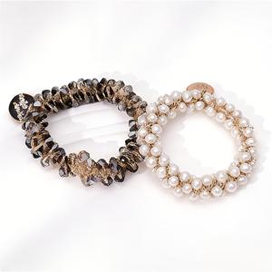 TEMU 14세 이상 및 전체 머리 사이즈에 적합한 인조 진주 비즈와 탄성 있는 포니테일 스트랩이 있는 2개의 우아한 빈티지 헤어밴드, 헤어 추가 및 헤어웨어