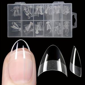 TEMU 240개 XS 아몬드 하프 커버 인조 손톱, 짧은 무광 소프트 젤 네일 팁, 투명, 모든 손톱 타입, 미리 부착된 접착제, 쉬운 부착, 작은 손톱-bed에 적합