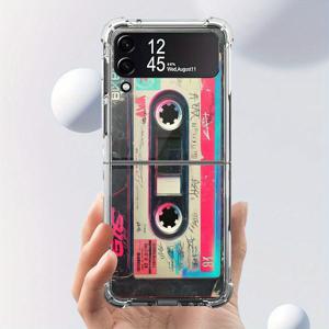 TEMU 갤럭시 Z 플립 6 5G 5 4 3 ZFlip6 Flip5 Flip4 Flip3 소프트 투명 폰 케이스 - 뮤직 카세트 디자인