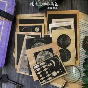 TEMU 16개 수제 커피 얼룩 종이, 핸드북 장식 재료, 레트로 우주와 넓은 별 테마 TN 베이스 정크 저널