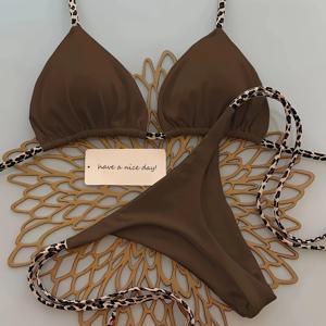 TEMU 여성 패션 두 조각 비키니 수영복, 프린트 타이, 해변 휴가 세트, 해변 휴가에 적합