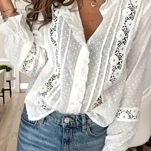 TEMU QD0711002 단색 물방울 레이스 셔츠