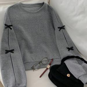 TEMU DJ0709048 방향성 디자인 센스 외모 스타일 루즈핏 올매치 리본 라운드넥 긴팔 스웨트셔츠 아방가르드 트렌디 아우터