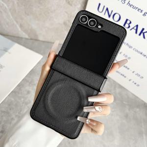 TEMU 휴대폰 케이스 - 삼성 갤럭시 Z 플립 6에 적합한 새로운 세로 레트로 케이스, Z 플립5용 남녀공용 디자인, 느낌의 단색 비즈니스 스타일, Z 플립4용 무선 마그네틱 충전 호환, Z 플립7용 보호 케이스