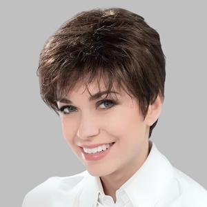 TEMU 패션 숏 가발, 여성용 가발, 우아한 다크 브라운 픽시 컷 가발 (앞머리 포함) - 내열성 합성 숏 컬리 헤어, 일상 및 파티웨어에 적합