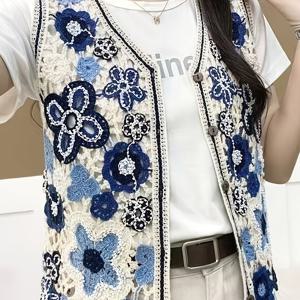 TEMU 빈티지 에스닉 스타일 오픈워크 비즈 크로셰 프린지 숏 레이어드 가디건 베스트