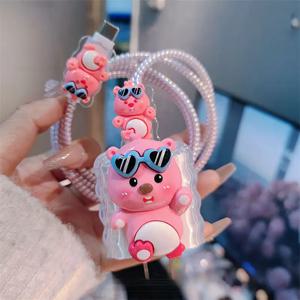 TEMU 아이폰 충전기 보호대 5개/세트, 애플 20w/18w 충전기용 만화 캐릭터 충전 케이블 보호대, 충전기 헤드 파손 방지 케이블 보호대